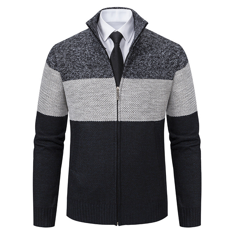 Herren modische Strickjacke mit hohem Kragen und modernem Reißverschluss R&B