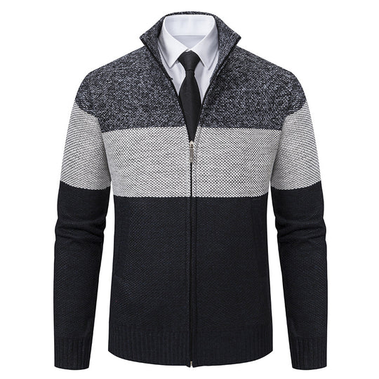 Herren modische Strickjacke mit hohem Kragen und modernem Reißverschluss R&B