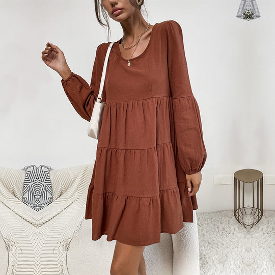 Damen luftiges Midikleid mit voluminösen Rüschendetails R&B