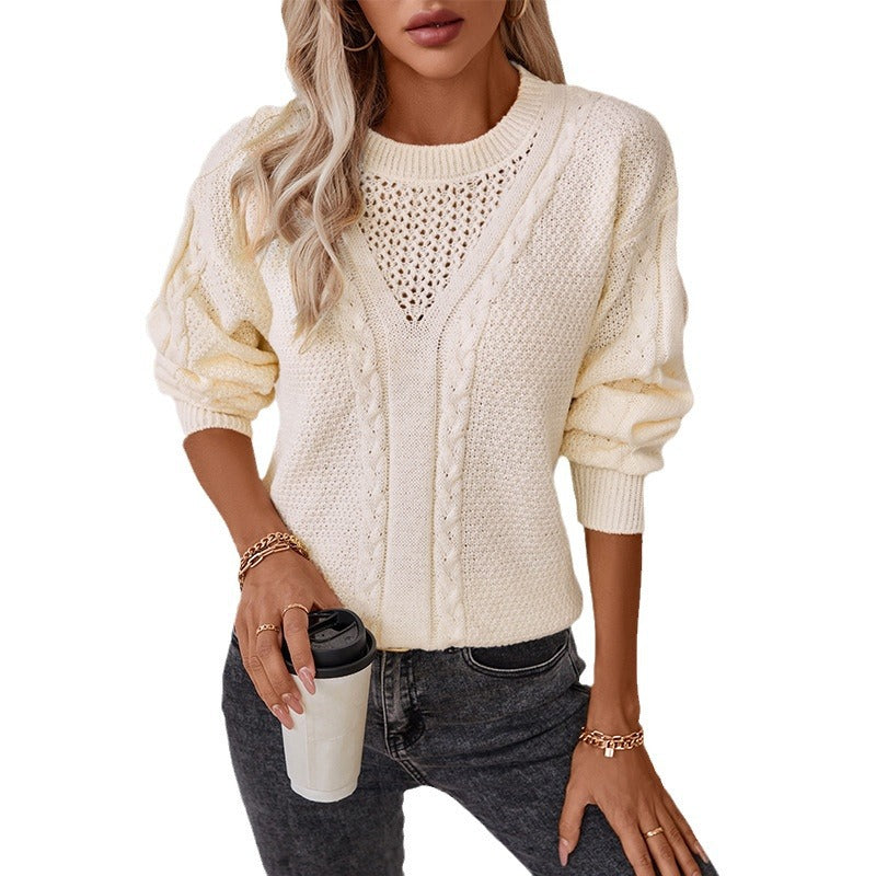 Damen Strickpullover mit modernem V-Ausschnitt und Zopfdesign R&B