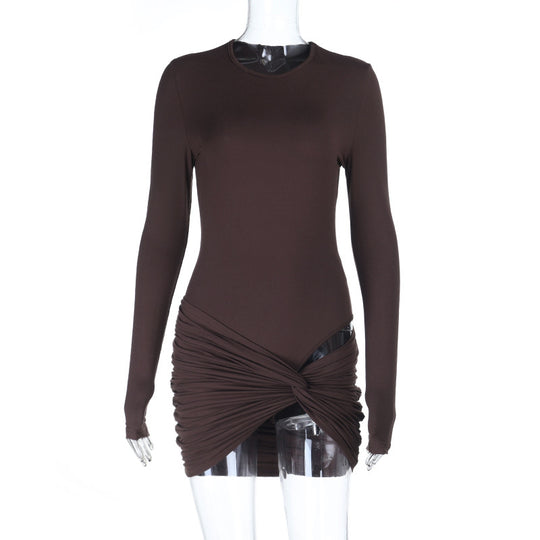 Damen figurbetontes Langarmkleid mit raffiniertem Wickeldesign R&B