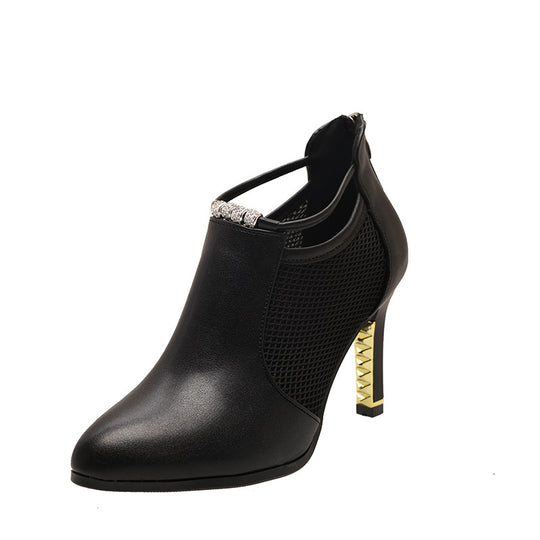 Damen stilvolle Ankle Boots mit Netzdetail und goldener Applikation R&B
