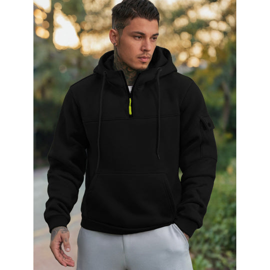 Herren Funktionaler Kapuzenpullover mit Halbreißverschluss und Seitentaschen R&B