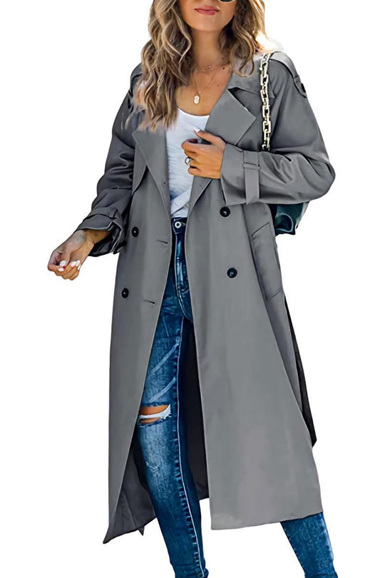 Damen Trenchcoat aus leichtem, atmungsaktivem Stoff mit doppelter Knopfreihe und seitlichen Taschen R&B