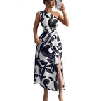 Damen Maxikleid mit asymmetrischem Schnitt und floralem Design R&B