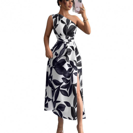 Damen Maxikleid mit asymmetrischem Schnitt und floralem Design R&B