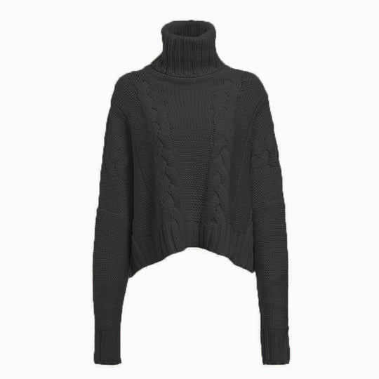 Damen Grobstrickpullover mit hohem Kragen und einzigartigem Zopfdesign R&B