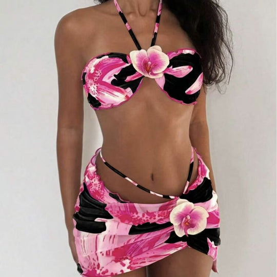 Damen Bikini-Set mit floralem Design und verspieltem Wickelrock R&B