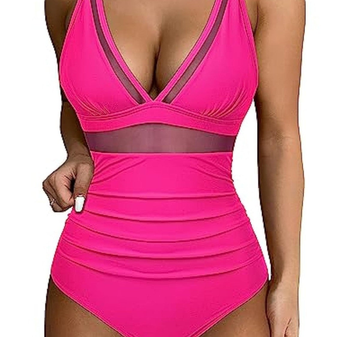 Damen Hochtaillierter Badeanzug mit transparenten Einsätzen R&B