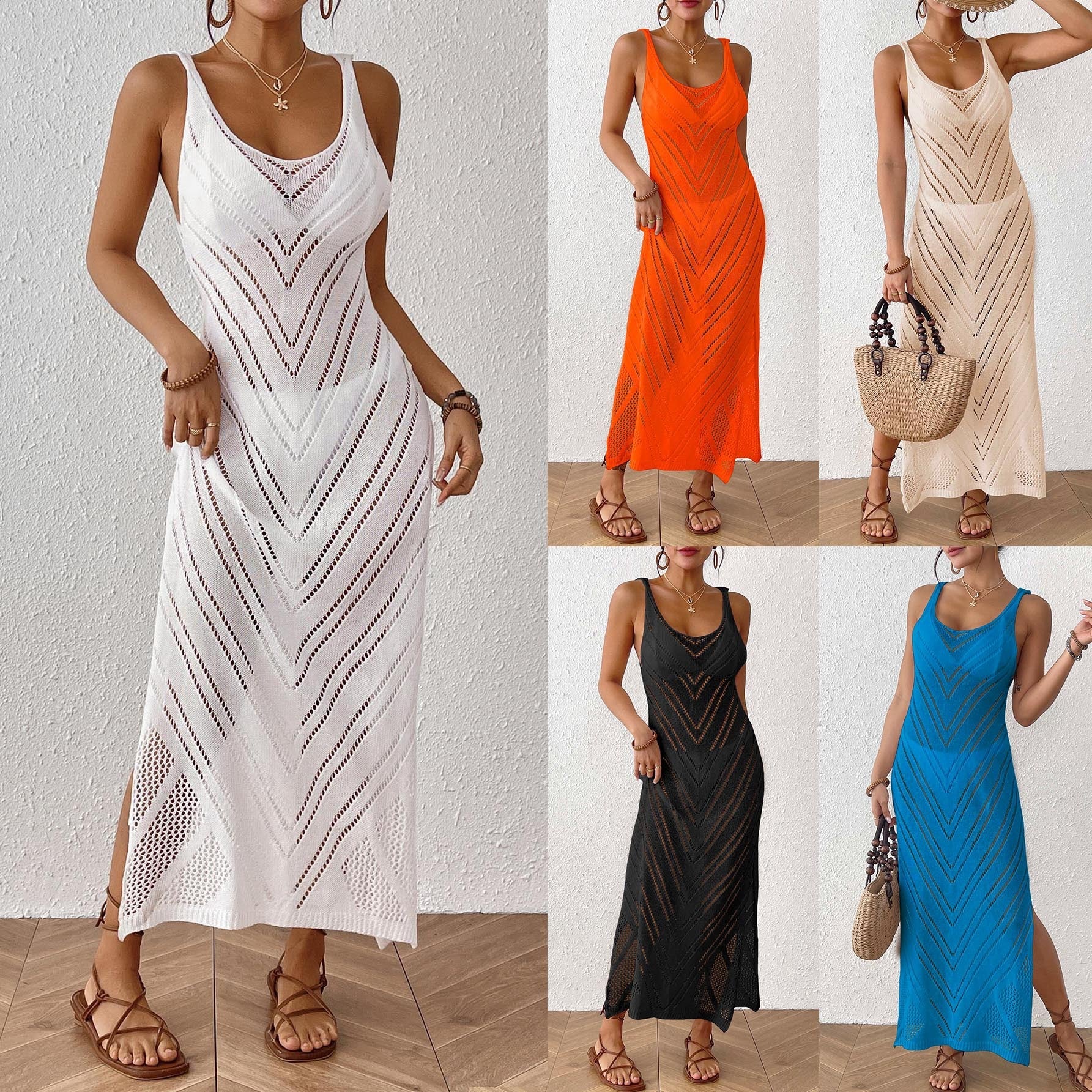Damen luftiges Häkel-Midi-Kleid R&B