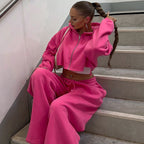 Damen Sportliches Hoodiekombination mit cropped Oberteil und weiten Hosen R&B