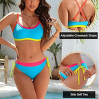 Damen Bikini-Set mit bunten Akzenten und verstellbaren Schnüren R&B