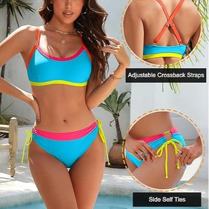 Damen Bikini-Set mit bunten Akzenten und verstellbaren Schnüren R&B