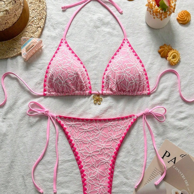 Damen Triangel-Bikini-Set mit floralen Stickereien R&B