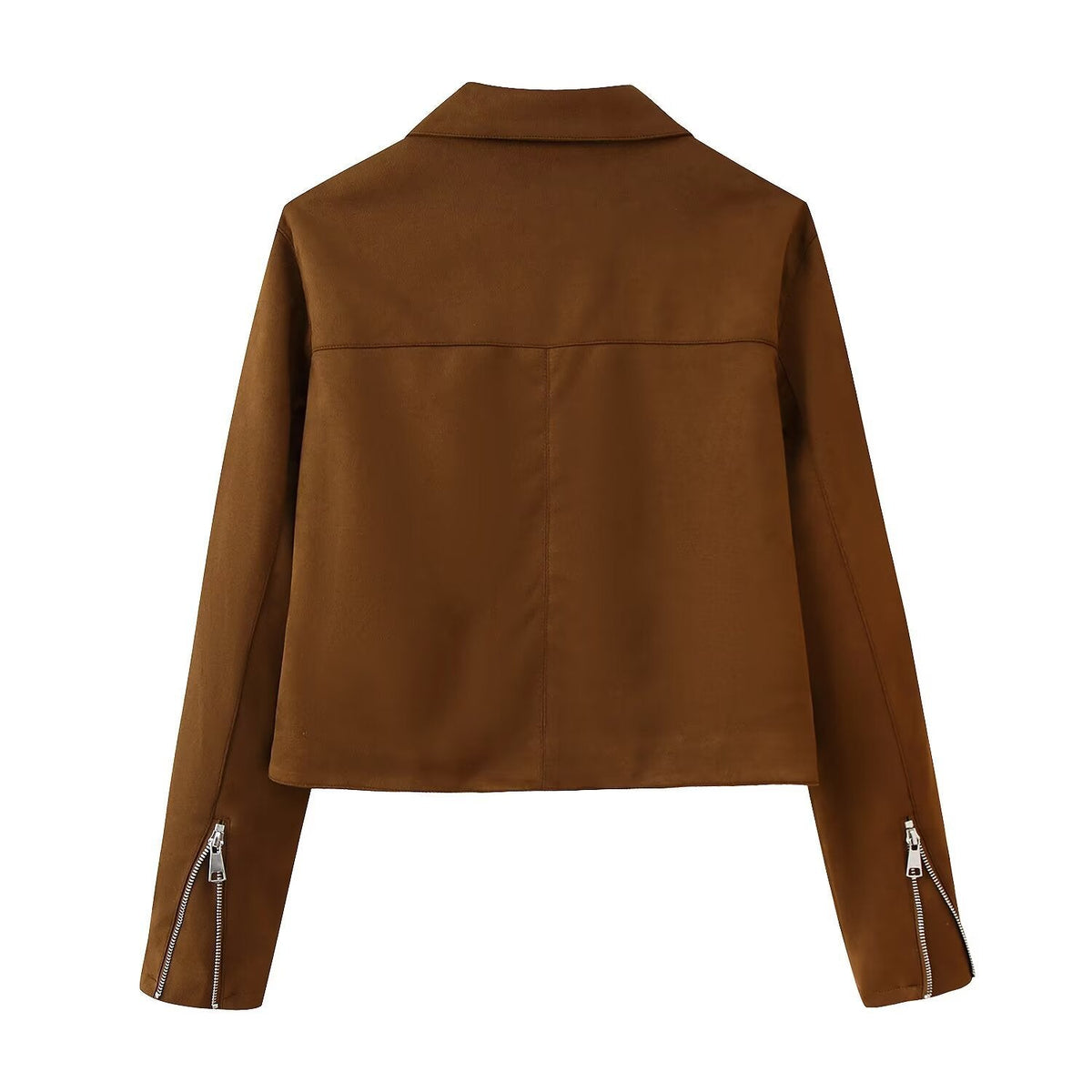 Damen Trendige Kunstlederjacke mit modernen Reißverschlüssen und klassischem Kragen R&B