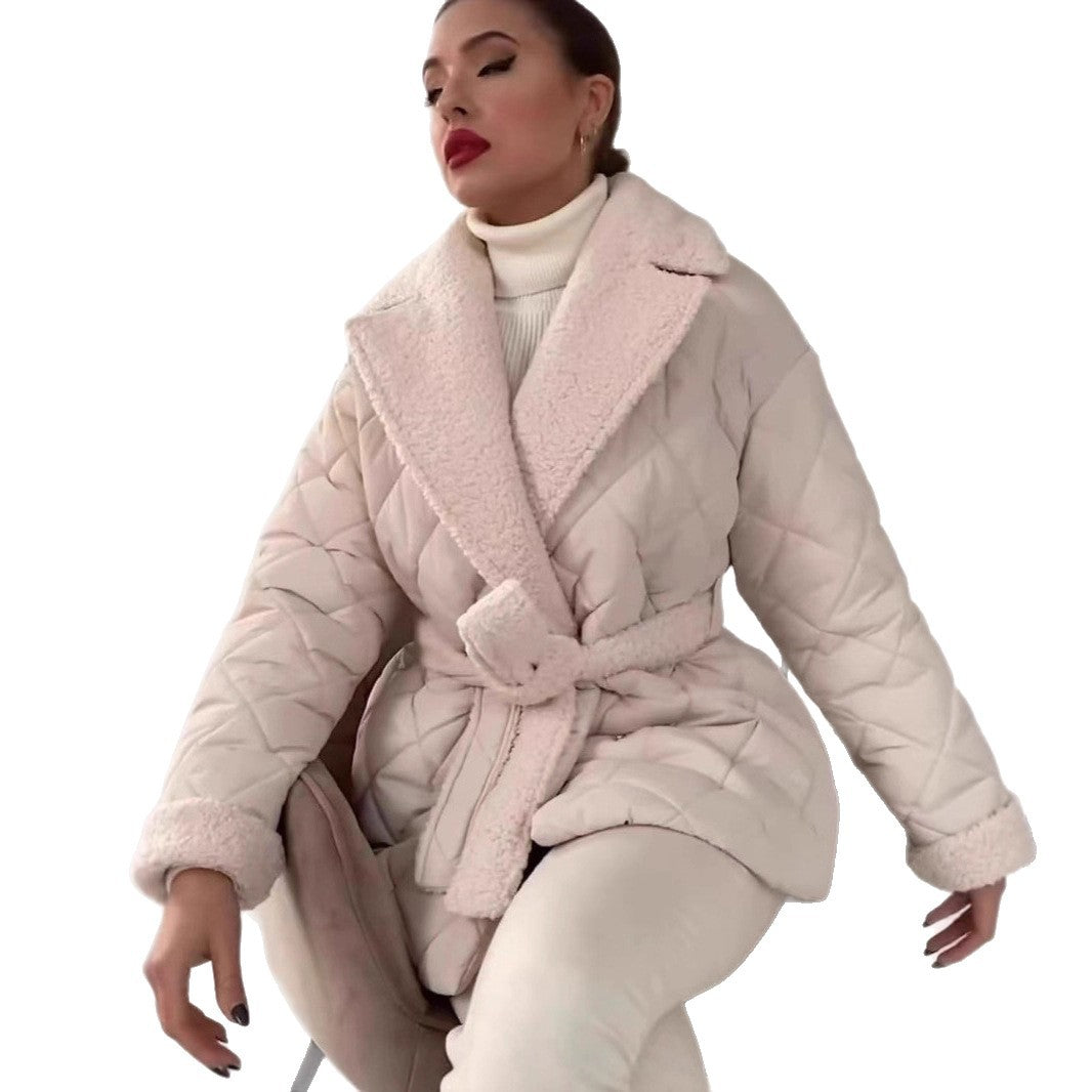 Damen gesteppte Teddyjacke mit Gürtel R&B