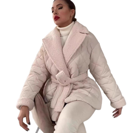 Damen gesteppte Teddyjacke mit Gürtel R&B
