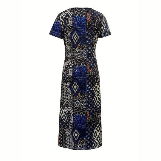 Damen Maxikleid mit geometrischem Muster und V-Ausschnitt R&B