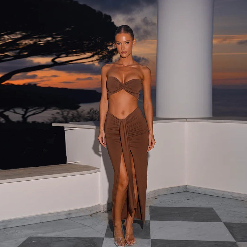 Damen Edles Wickelkleid mit raffinierter Raffung und hohem Schlitz R&B