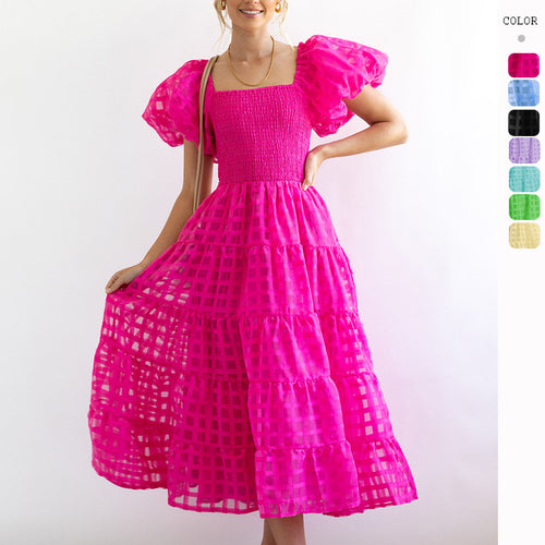 Damen Luftiges Maxikleid mit schwingendem Rock und voluminösen Puffärmeln R&B