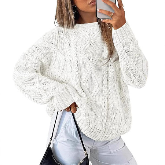 Damen Grobstrickpullover mit auffälligem Zopfmuster R&B