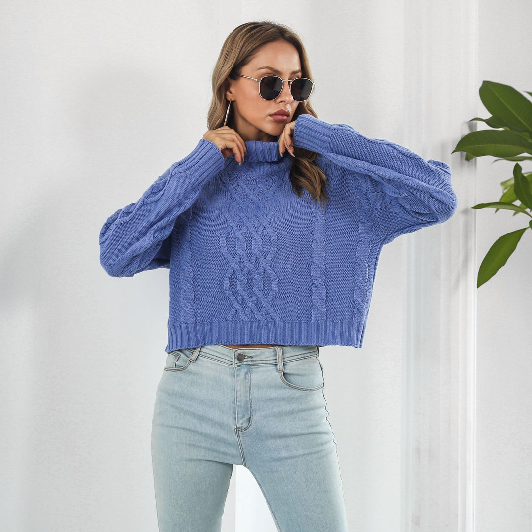 Damen Grobstrickpullover mit hohem Kragen und Zopfmuster R&B