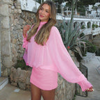 Damen Transparente Bluse mit Drapierungen R&B