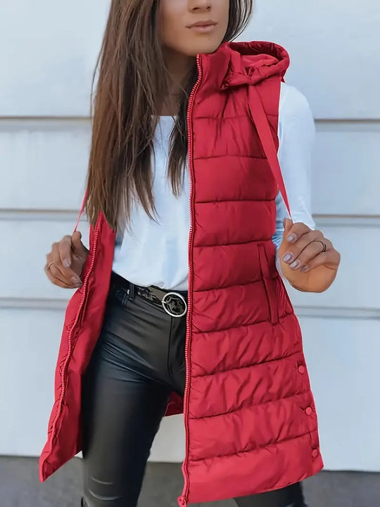 R&B | Ärmellose Lässige Steppjacke mit Kapuze und Reißverschluss