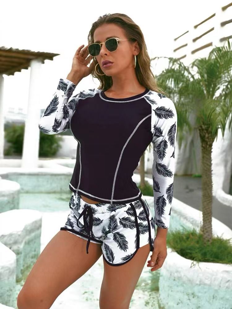 Damen Langarm Surf-Badeanzug mit floralem Muster R&B