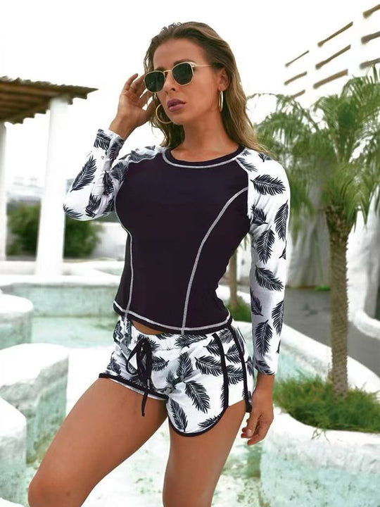 Damen Langarm Surf-Badeanzug mit floralem Muster R&B