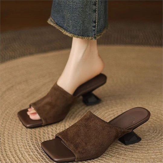 Damen elegante Mules mit geschwungenem Absatz R&B