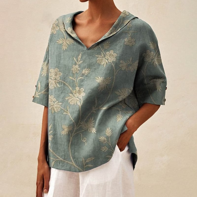 Damen Lässige Bluse mit floralem Muster und modernem Kragen R&B