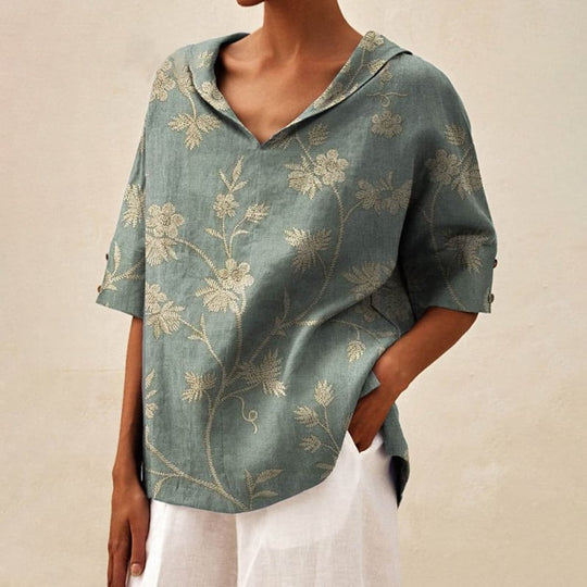 Damen Lässige Bluse mit floralem Muster und modernem Kragen R&B