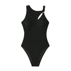 Damen Einteiler Badeanzug mit asymmetrischem Design und Ringakzent R&B