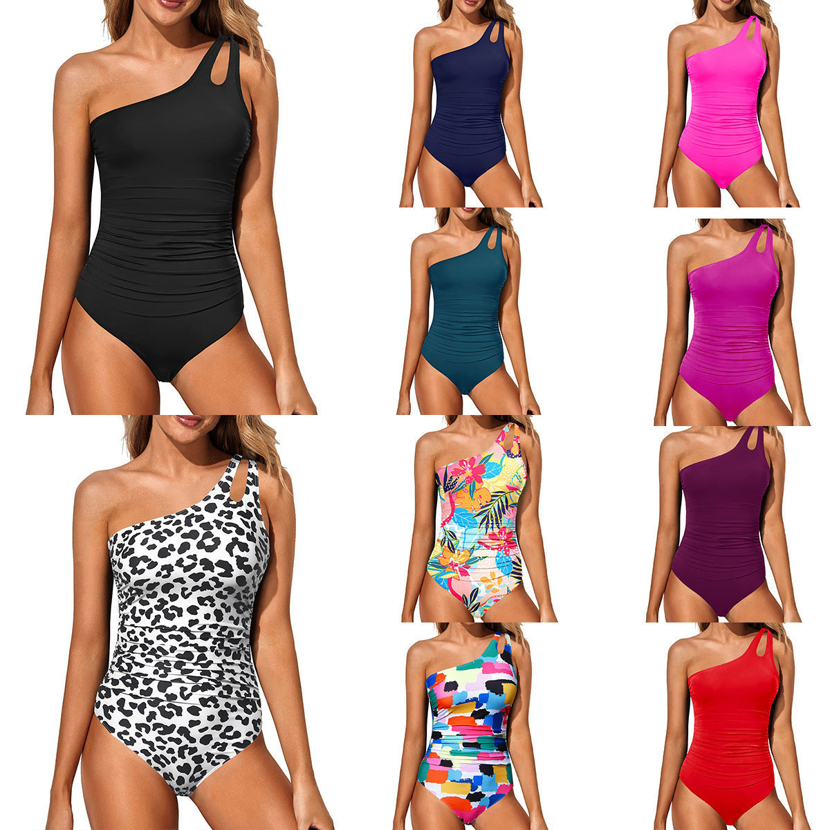 Damen Eleganter Einteiler Badeanzug mit asymmetrischem Schnitt und dekorativem Detail R&B