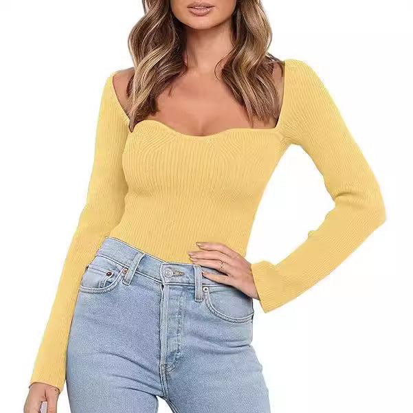 Damen figurschmeichelndes Crop-Top mit asymmetrischem Ausschnitt und langen Ärmeln R&B