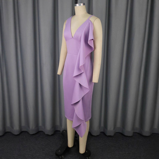 Damen figurbetontes Kleid mit asymmetrischem Rüschendesign R&B