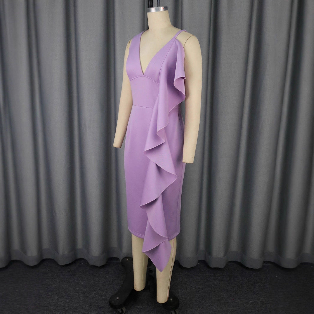 Damen Hochwertiges Etuikleid mit asymmetrischem Rüschendetail R&B