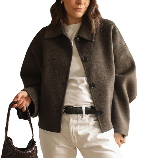 Damen oversized Wolljacke mit elegantem Kragen R&B