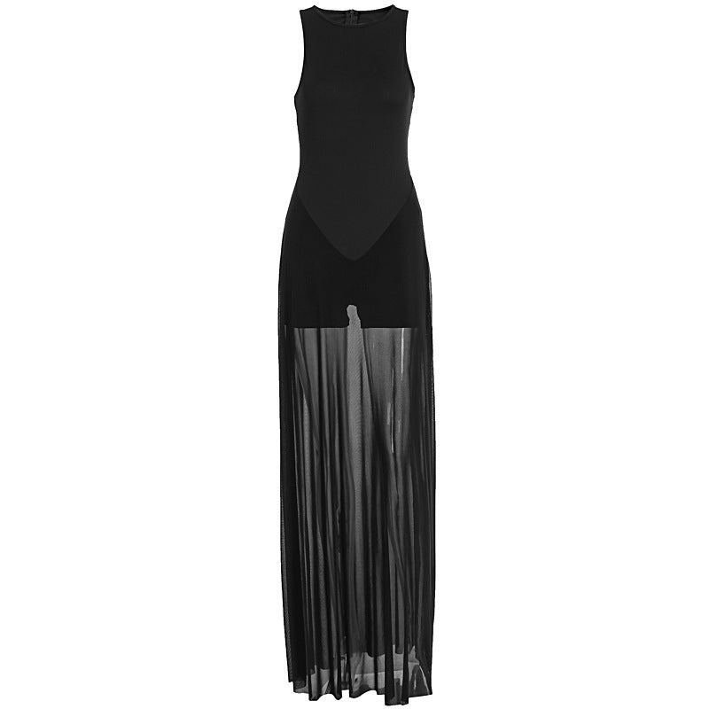 Damen Elegantes Maxi-Kleid mit transparentem Chiffon-Überwurf und figurbetontem Inneren R&B