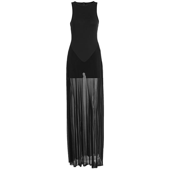 Damen Elegantes Maxi-Kleid mit transparentem Chiffon-Überwurf und figurbetontem Inneren R&B