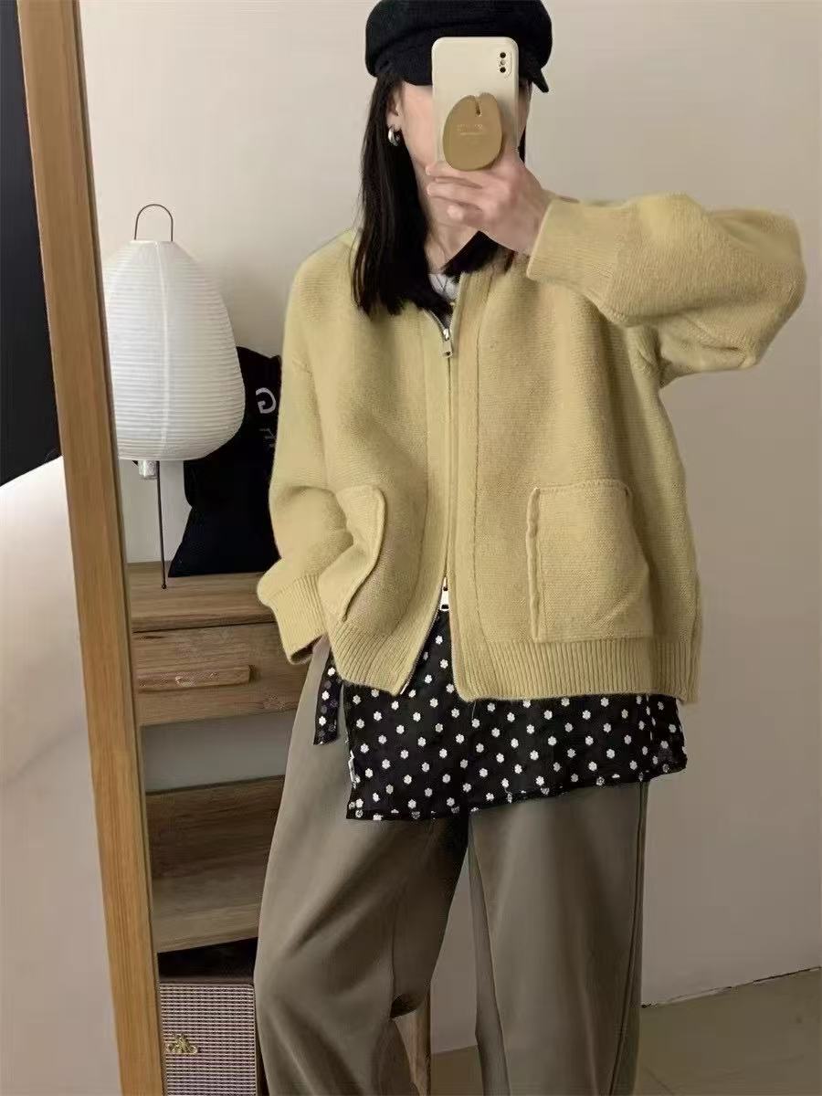 Damen Casual Oversized Strickjacke mit Kapuze und Taschen R&B