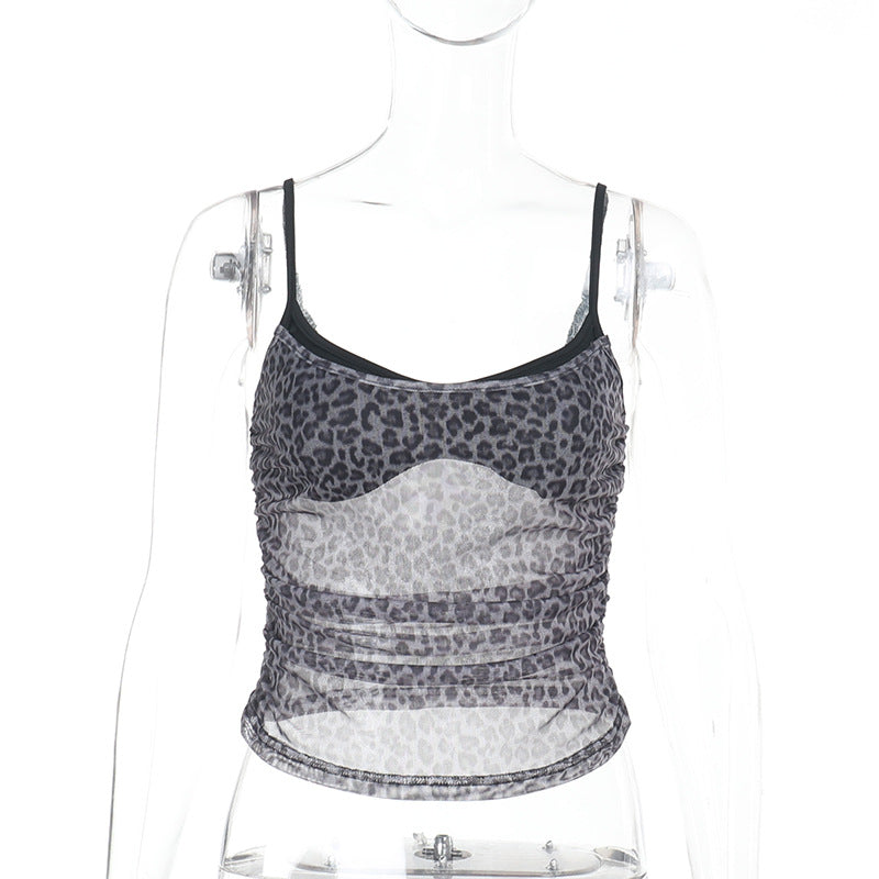 Damen sportliches Spitze Top mit Leopardenmuster R&B