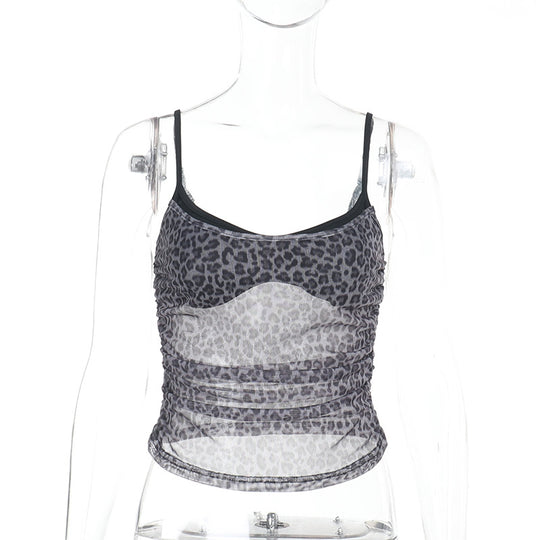 Damen sportliches Spitze Top mit Leopardenmuster R&B