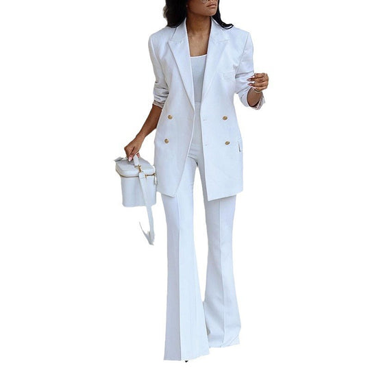 Damen elegantes Blazer-Set mit weitem Bein und Taillengürtel R&B