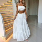 Damen Boho Maxikleid mit gepufften Trägern und Rüschendetails R&B