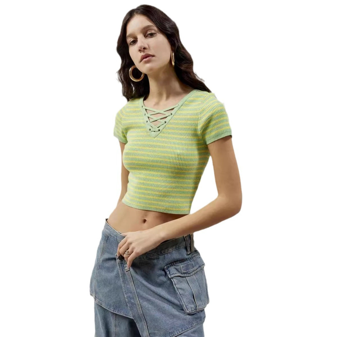 Damen figurbetontes Crop-Top mit Schnürdetails R&B