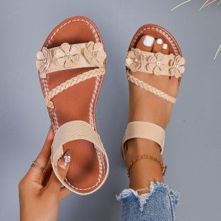 Damen Sandaletten mit floralem Dekor und geflochtenem Riemen R&B