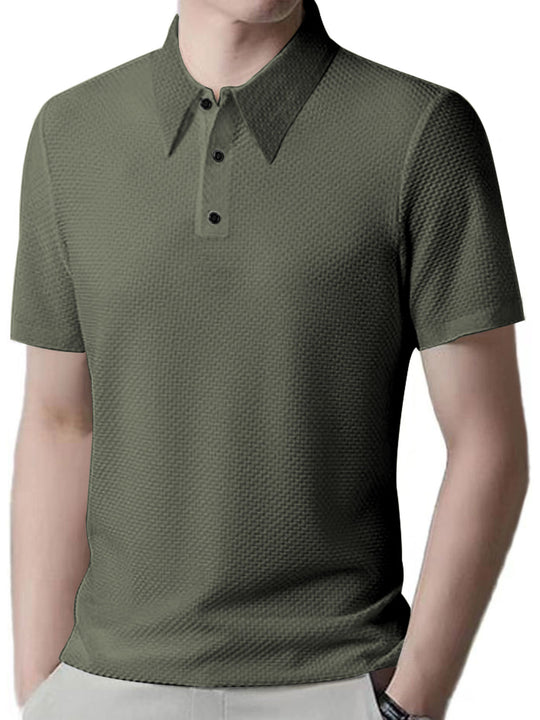 Herren nan Mikrostruktur-Poloshirt mit Hemdkragen, dezenter Knopfleiste und atmungsaktivem Jersey R&B