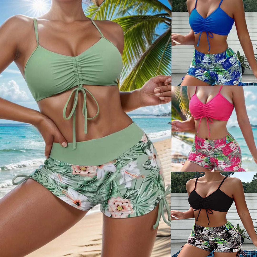 Damen Sportliches Bikini-Set mit verstellbarem Oberteil und dekorativen Shorts R&B